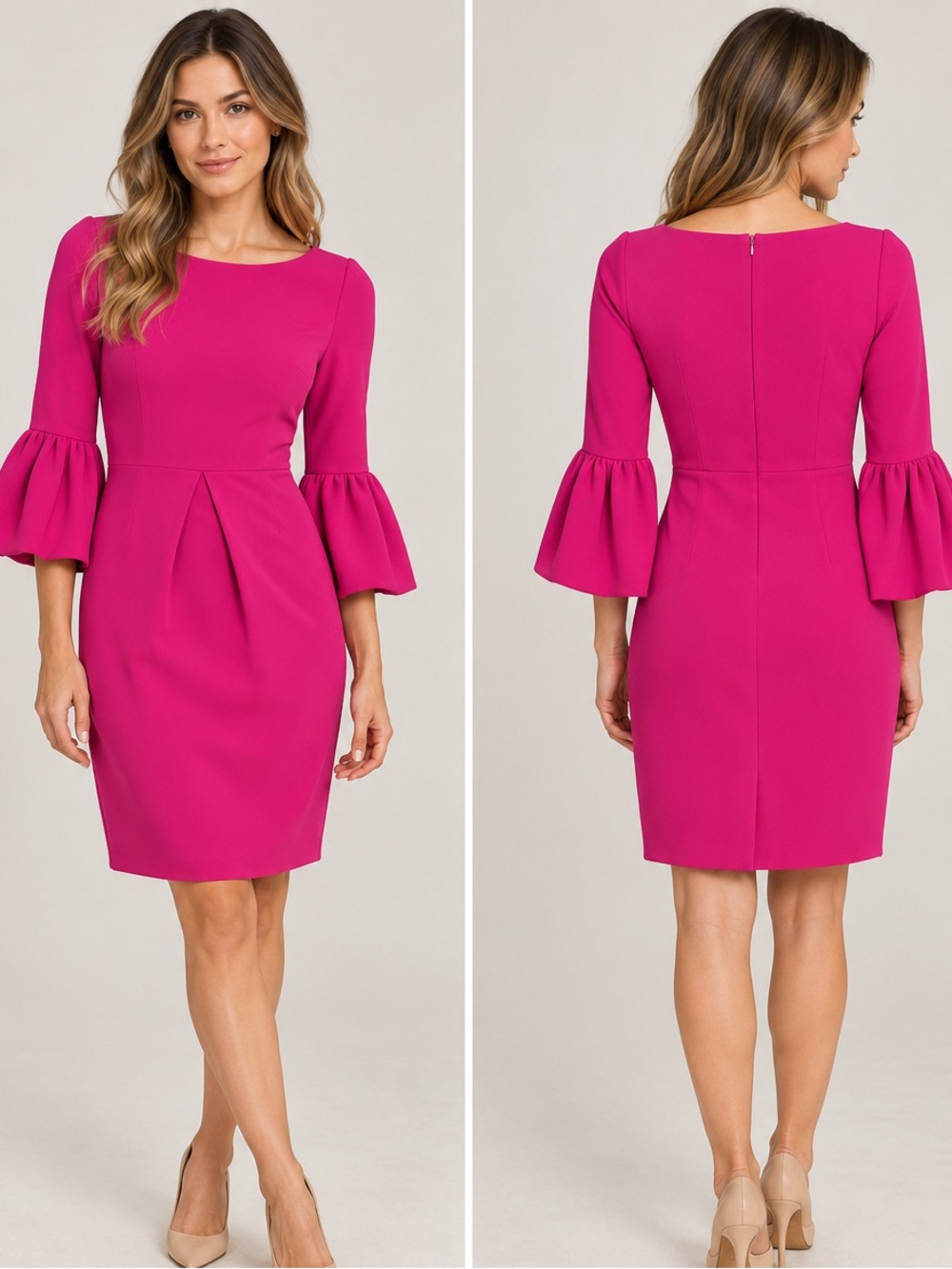 Laundry By Shelli Segal Hot Pink Bell-Sleeve Sheath Cocktail Dress